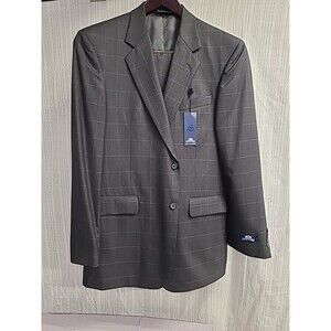 Stafford 2 Piece Suit Mens 42L 36x40 Raw Edge Char Blk / Blue Pinstripe Wool
